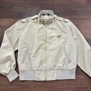Sportsmaster Members Utility Bomber Jacket USA Vintage Beige Sz Large Deer Logo